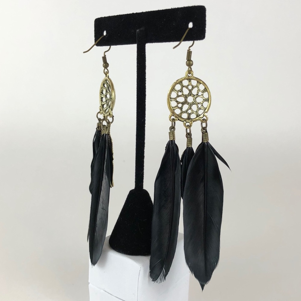 Last 1❗️ Black Feather Dreamcatcher Hook Earrings - Picture 5 of 6